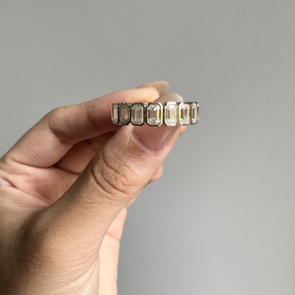 3*5mm Emerald Cut Moissanite Bezel Wedding Band