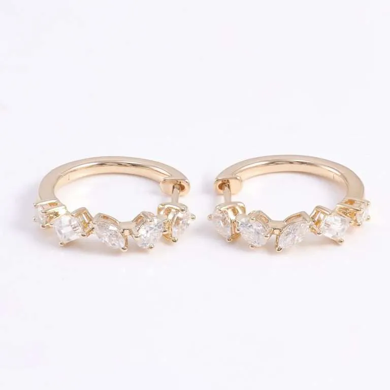 Round, Marquise, Emerald Moissanite Hoop Earrings
