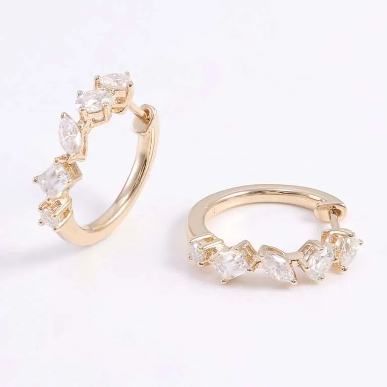 Round, Marquise, Emerald Moissanite Hoop Earrings
