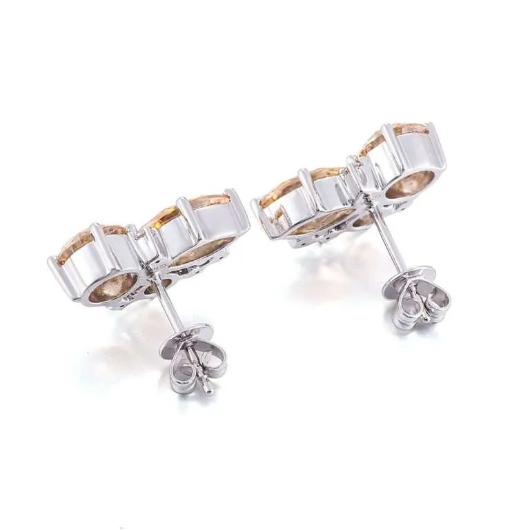 round&marquise cut champagne moissanite cluster earrings