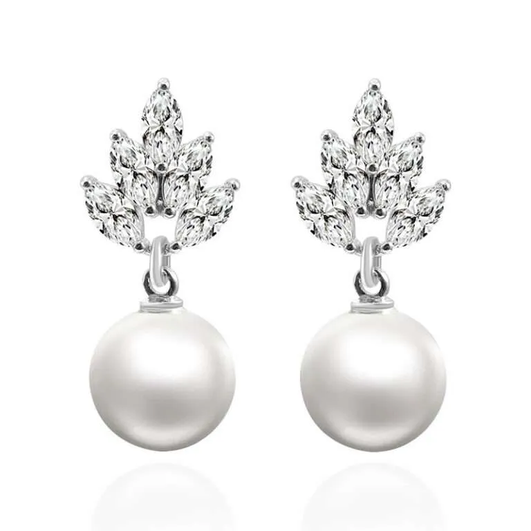 Dazzling Marquise Moissanite Cluster Earrings with Suspended Freshwater Pearls