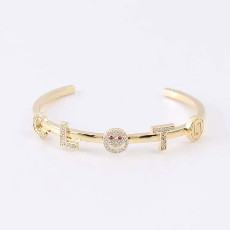 Moissanite Pavé Letters and Smiley Face Bracelet