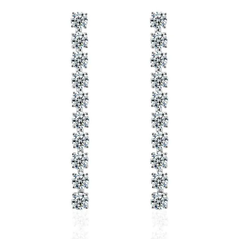 Radiant Round Moissanite Linear Earrings
