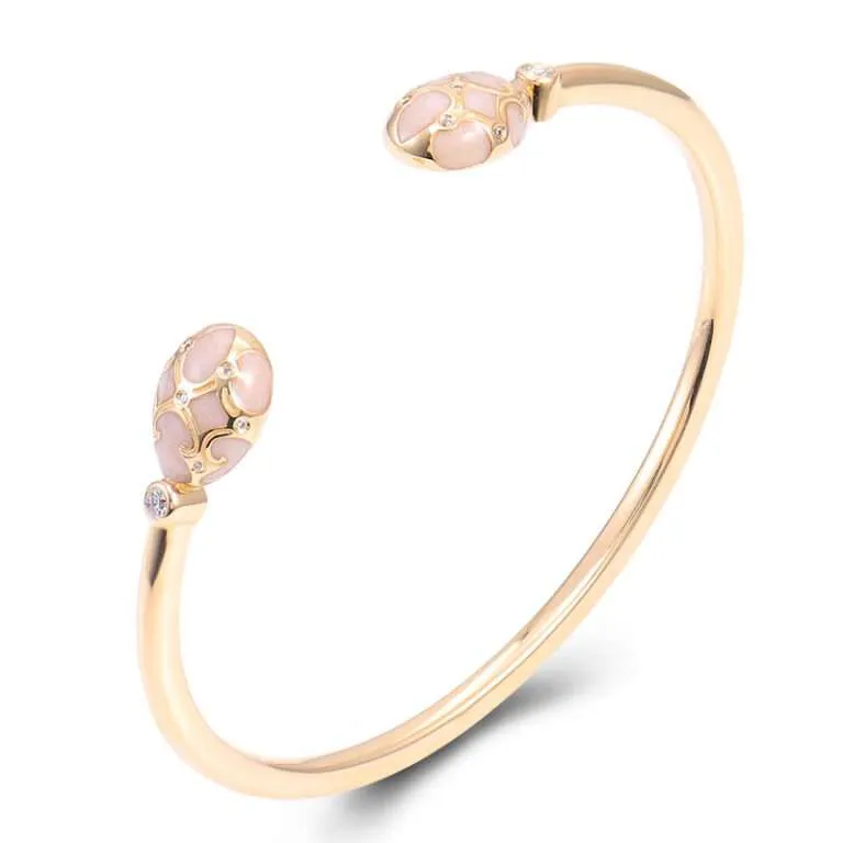 Fabergé Inspired Gold Moissanite Bracelet with Guilloché Enamel Eggs