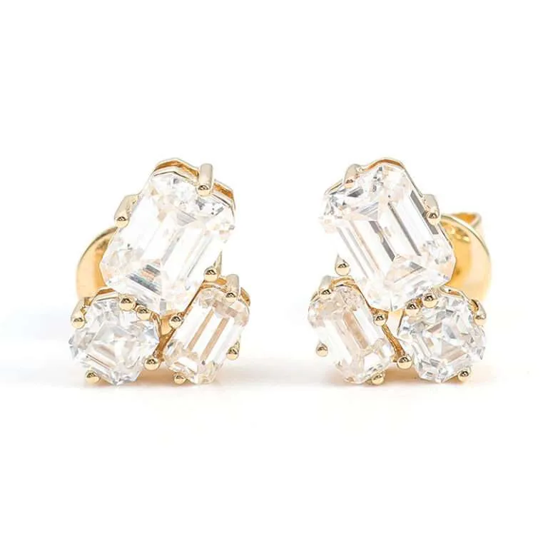 Emerald Asscher Moissanite Stud Earrings