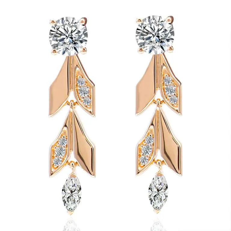 Rose Gold Vine Convertible Drop Earrings with Moissanite Embellishments