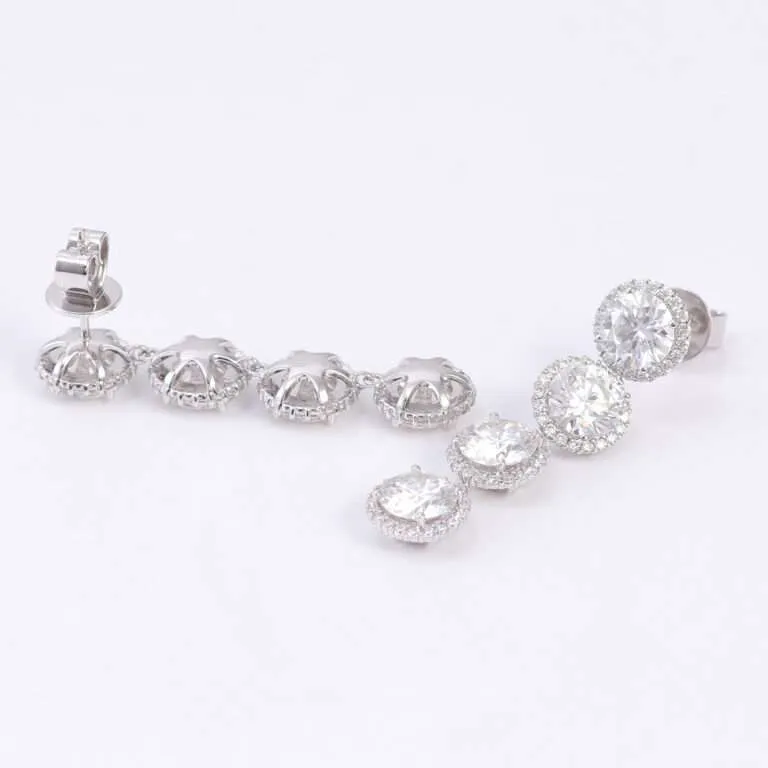round moissanite halo linear earrings