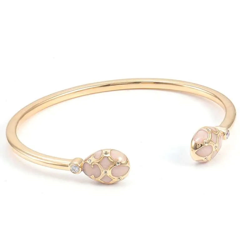 Fabergé Inspired Gold Moissanite Bracelet with Guilloché Enamel Eggs