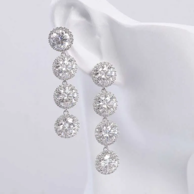 round moissanite halo linear earrings