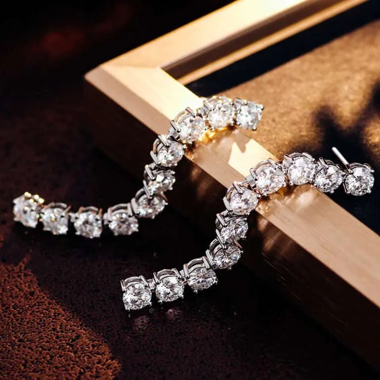 Radiant Round Moissanite Linear Earrings