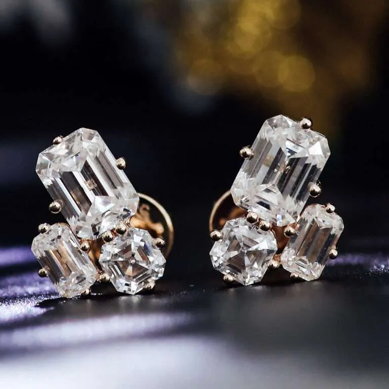 Emerald & Asscher Moissanite Stud Earrings