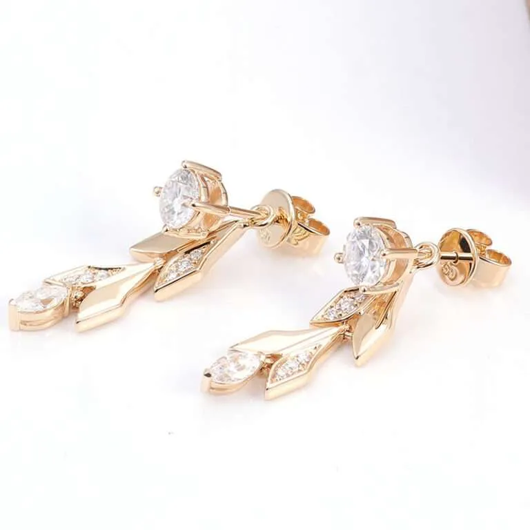 Rose Gold Vine Convertible Drop Earrings with Moissanite Embellishments