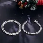 6MM Wide Moissanite Silver Cuban Chain