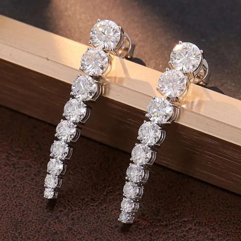 Graduated Round Moissanite Linear Earrings