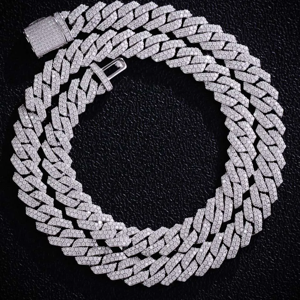 12MM Wide Double Row Moissanite Silver Cuban Chain