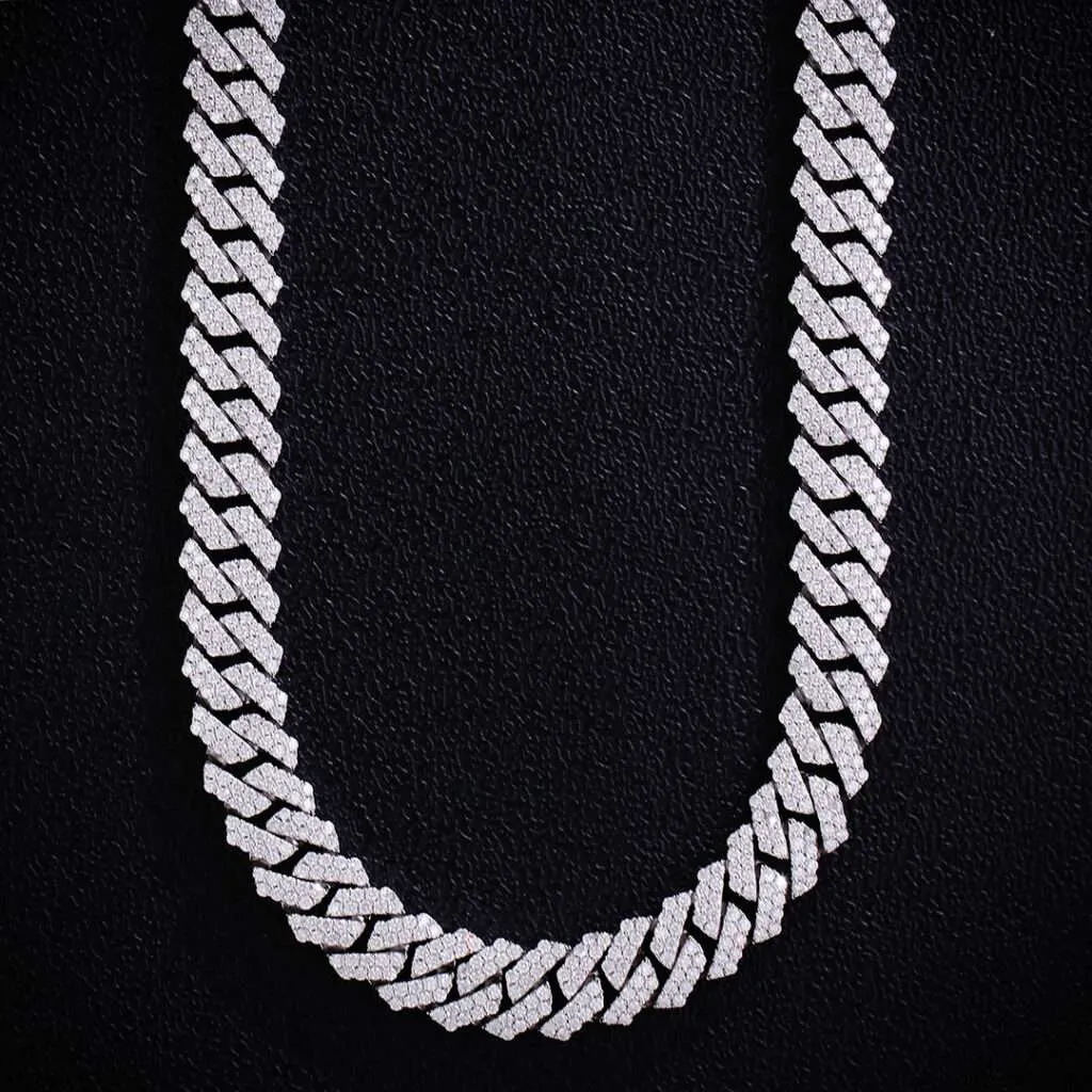 10MM Wide Double Row Moissanite Silver Cuban Chain