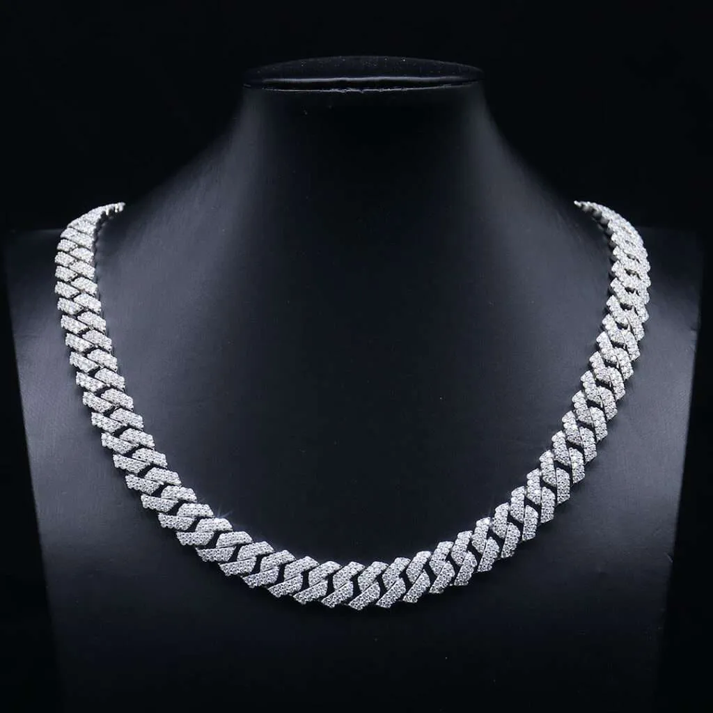 10MM Wide Double Row Moissanite Silver Cuba Chain