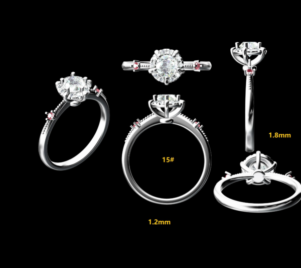 0.5ct Round Lab Diamond Halo Engagement Ring With Ruby Accents