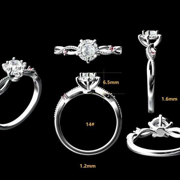 Vintage Cross Arm 0.25ct Lab Grown Diamond Halo Engagement Ring with Ruby Accents