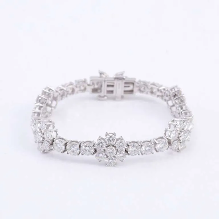 Exquisite Flower Design Moissanite White Gold Tennis Bracelet