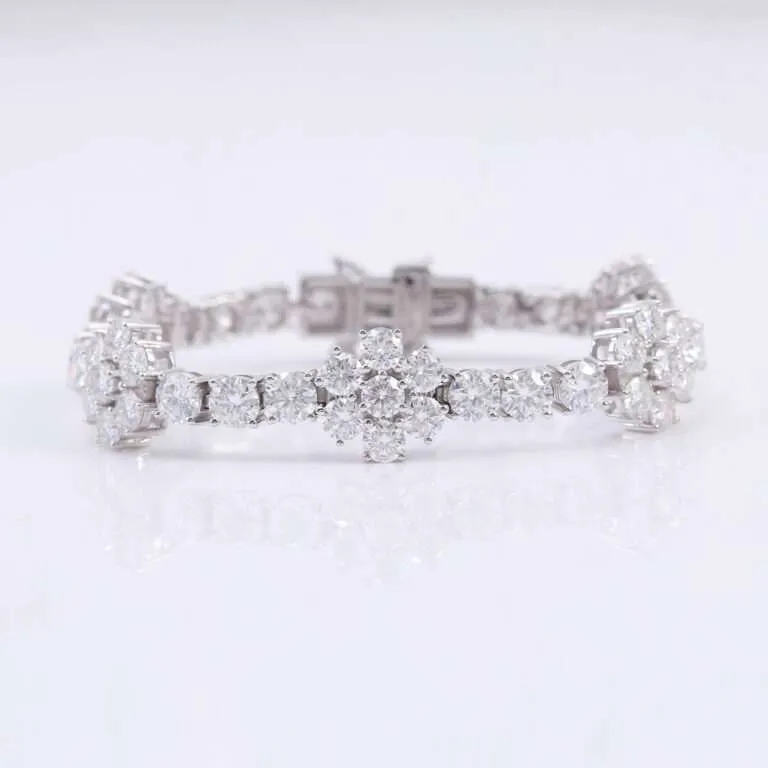 Exquisite Flower Design Moissanite White Gold Tennis Bracelet