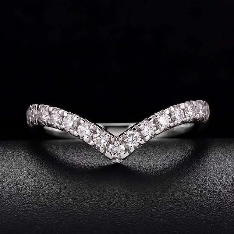 0.35CTW Round Cut Lab Diamond V Shaped White Gold Band