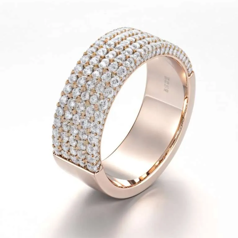 Magnificent Yellow Gold 1.9CTW Round Cut Moissanite Band Ring