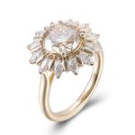 Sunflower Inspired:Yellow Gold 3CT Round Cut Moissanite Halo Ring