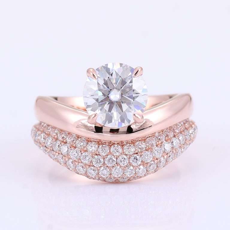 Bending ring:1.5CT Round Cut Moissanite Rose Gold Ring Set