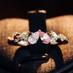Romantic and Unique:Yellow Gold Moissanite and Lab Gemstone Ring