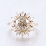 Sunflower Inspired:Yellow Gold 3CT Round Cut Moissanite Halo Ring
