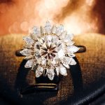 Sunflower Inspired:Yellow Gold 3CT Round Cut Moissanite Halo Ring