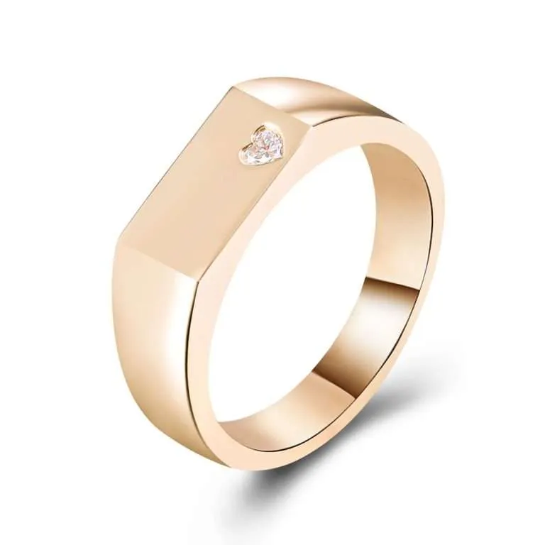 Stunning Heart Cut Moissanite Yellow Gold Signet Ring