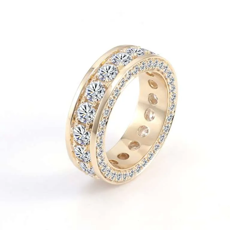 Breathtaking Round Cut Moissanite Yellow Gold Eternity Band Ring
