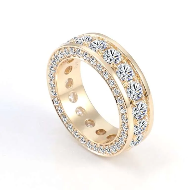 Breathtaking Round Cut Moissanite Yellow Gold Eternity Band Ring