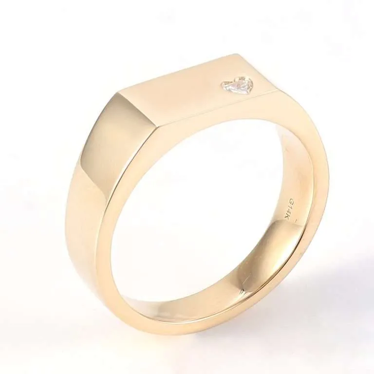 Stunning Heart Cut Moissanite Yellow Gold Signet Ring