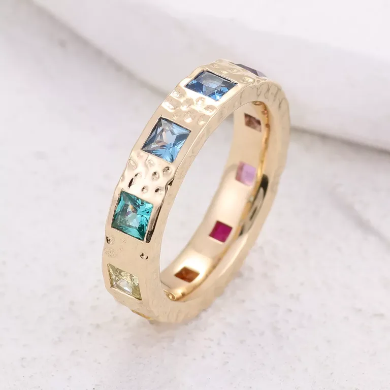 Gypsy Spectrum Ring | Prismatic Lab Gemstones Set in Hammered Gold