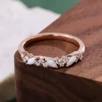 Opal Trio Mist Ring | Iridescent Lab Gemstones & Frosted Moissanite Band​