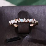 Opal Trio Mist Ring | Iridescent Lab Gemstones & Frosted Moissanite Band​