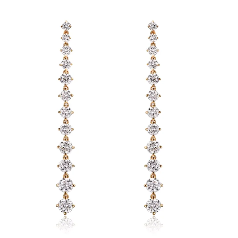 Twin Elegant Dangle Earrings | Round-Cut Lab Diamond Dangle Earrings in 18K Yellow Gold