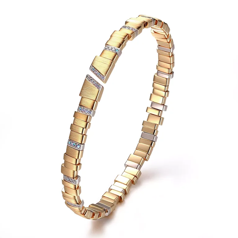 Step Harmony Bangle | 18K Yellow Gold Bangle with Rhythmic Lab Diamond Accents