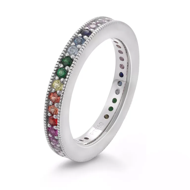 Rainbow Spectrum Ring | PT950 Platinum Rainbow Lab Gemstone Band