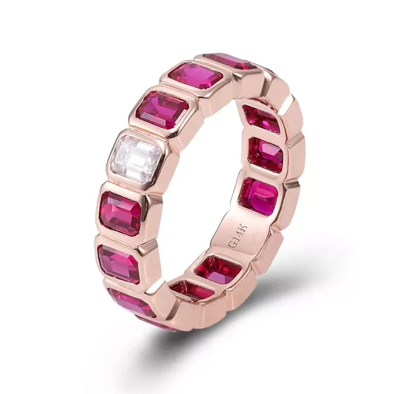 Galactic Ruby Ring | 14K Rose Gold Jedi Red Lab Rubies & Emerald Cut Accents​