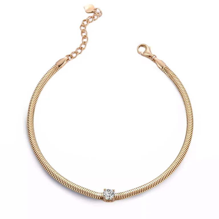 Sparkle Diamond Bracelet | 18K Yellow Gold Herringbone Chain with Center Round Lab Diamond