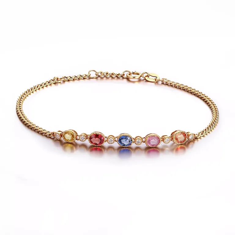 Rainbow Spectrum Bracelet | 18K Bracelet with Multi-Gemstone & Round Lab Diamond Accents
