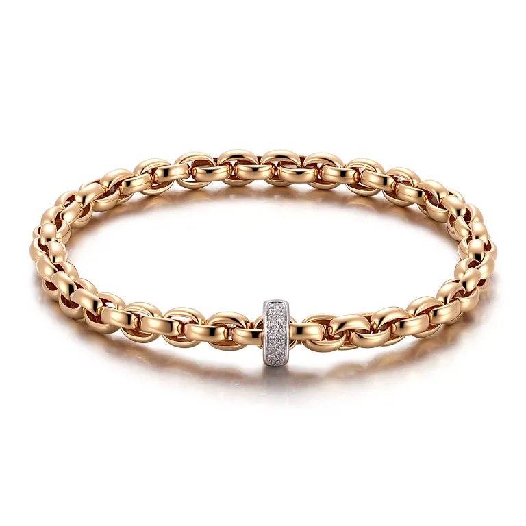 Diamond Chain Bracelet | 18K Yellow Gold Beaded Chain with Round-Cut Lab Diamond Clasp
