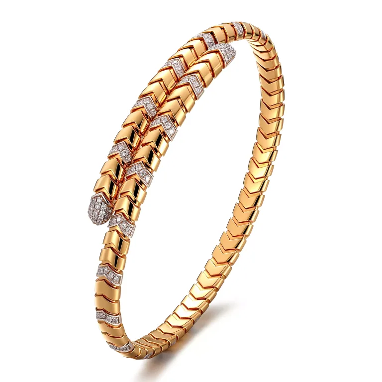 Serpentine Radiance Bracelet | 18K Yellow Gold Snake-Link Bracelet with Round-Cut Lab Diamonds