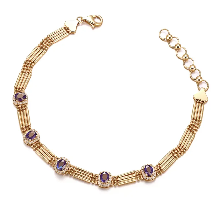 Lab Diamond and Sapphire Bracelet | 18K Yellow Gold with Oval Sapphires & Adjustable Clasp​