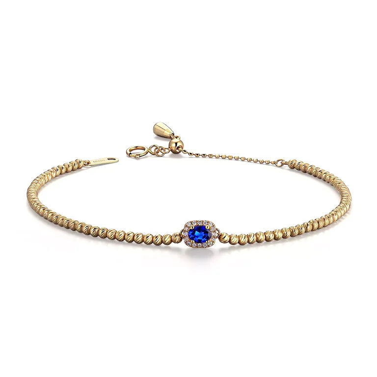 18K Yellow Gold Bracelet with Gemtone & Lab Diamond