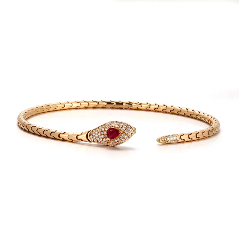 Serpent Ouroboros Bracelet | 18K Gold Yellow Lab Ruby-Eyed Snake with Lab Diamonds